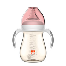 好孩子（GB）母乳实感宽口径握把吸管PPSU奶瓶300ml-粉红(小饿魔系列)B80376
