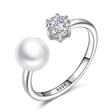 奈唯 S925银优雅百搭气质淡水珍珠开口戒指-逐月之星