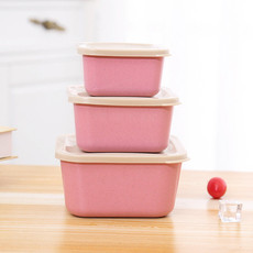 品兔 小麦秸秆三合一饭盒 带盖保鲜盒学生多层便当盒寿司盒儿童碗