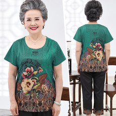 妈妈夏装套装新款短袖T恤60-70岁中老年人女装太太两件套奶奶衣服